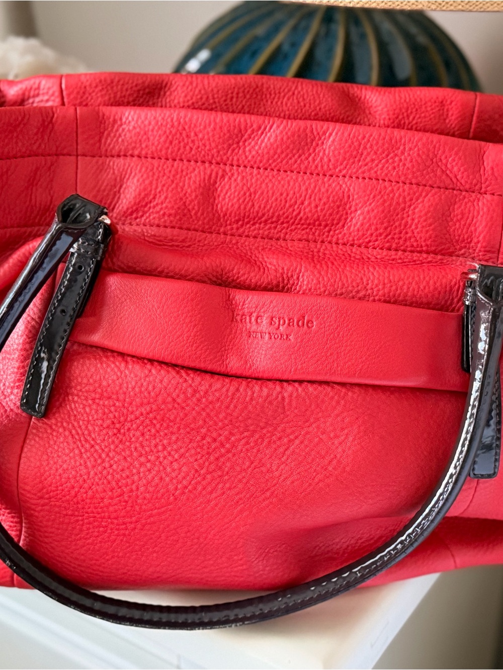 kate spade Burnt Orange Leather Shoulder Bag with Black Patent Handles